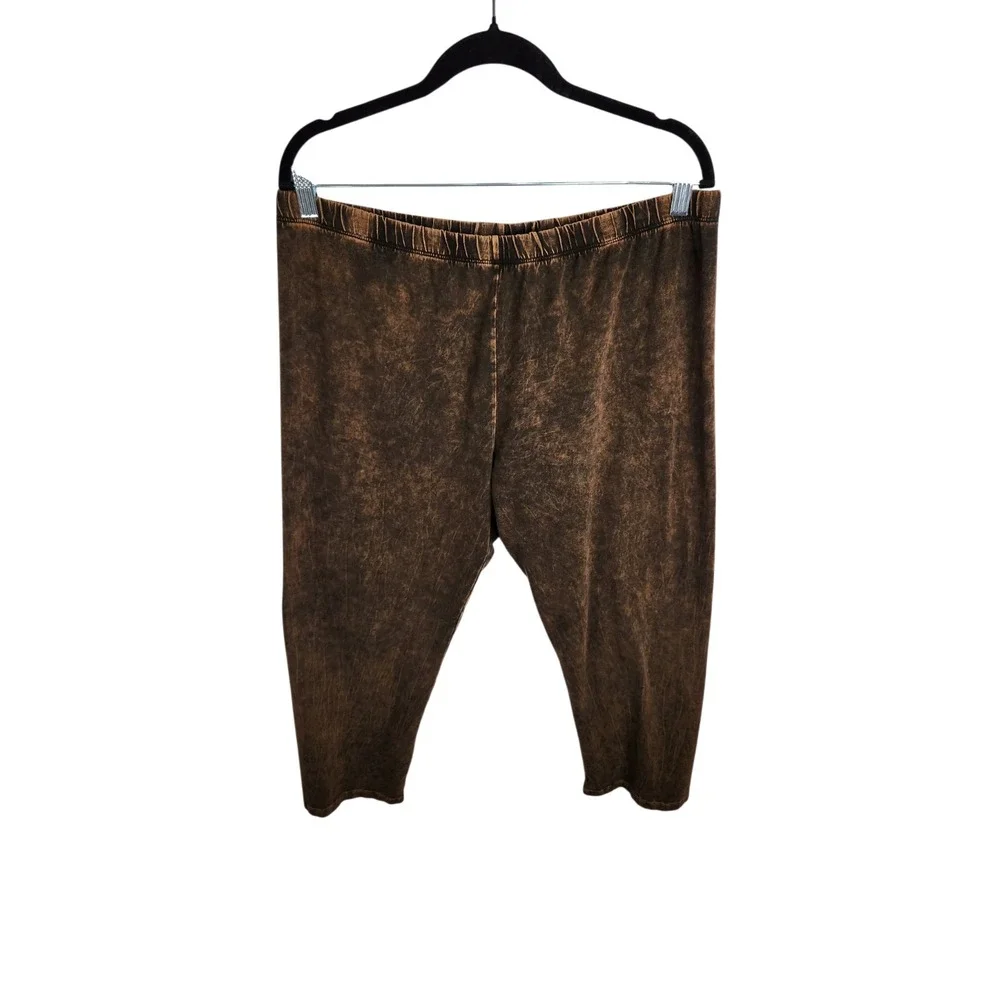 Jess &‎ Jane Capri Leggings Womens Plus 1X Chocolate & Wine USA Cotton Lot Of 2